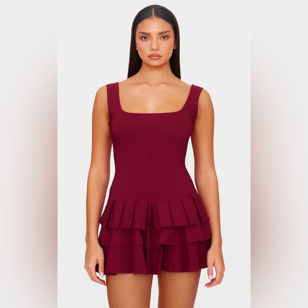 PLT Burgundy Ruffle Dress